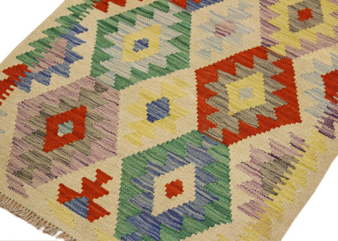 handmade Geometric Kilim Beige Blue Hand-Woven RECTANGLE 100% WOOL area rug 3 x 4