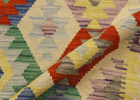 handmade Geometric Kilim Beige Blue Hand-Woven RECTANGLE 100% WOOL area rug 3 x 4