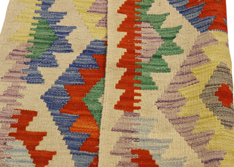 handmade Geometric Kilim Beige Blue Hand-Woven RECTANGLE 100% WOOL area rug 3 x 4
