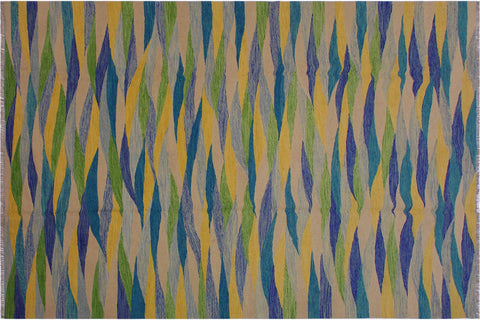 handmade Modern Kilim Blue Gray Hand-Woven RECTANGLE 100% WOOL area rug 7x10