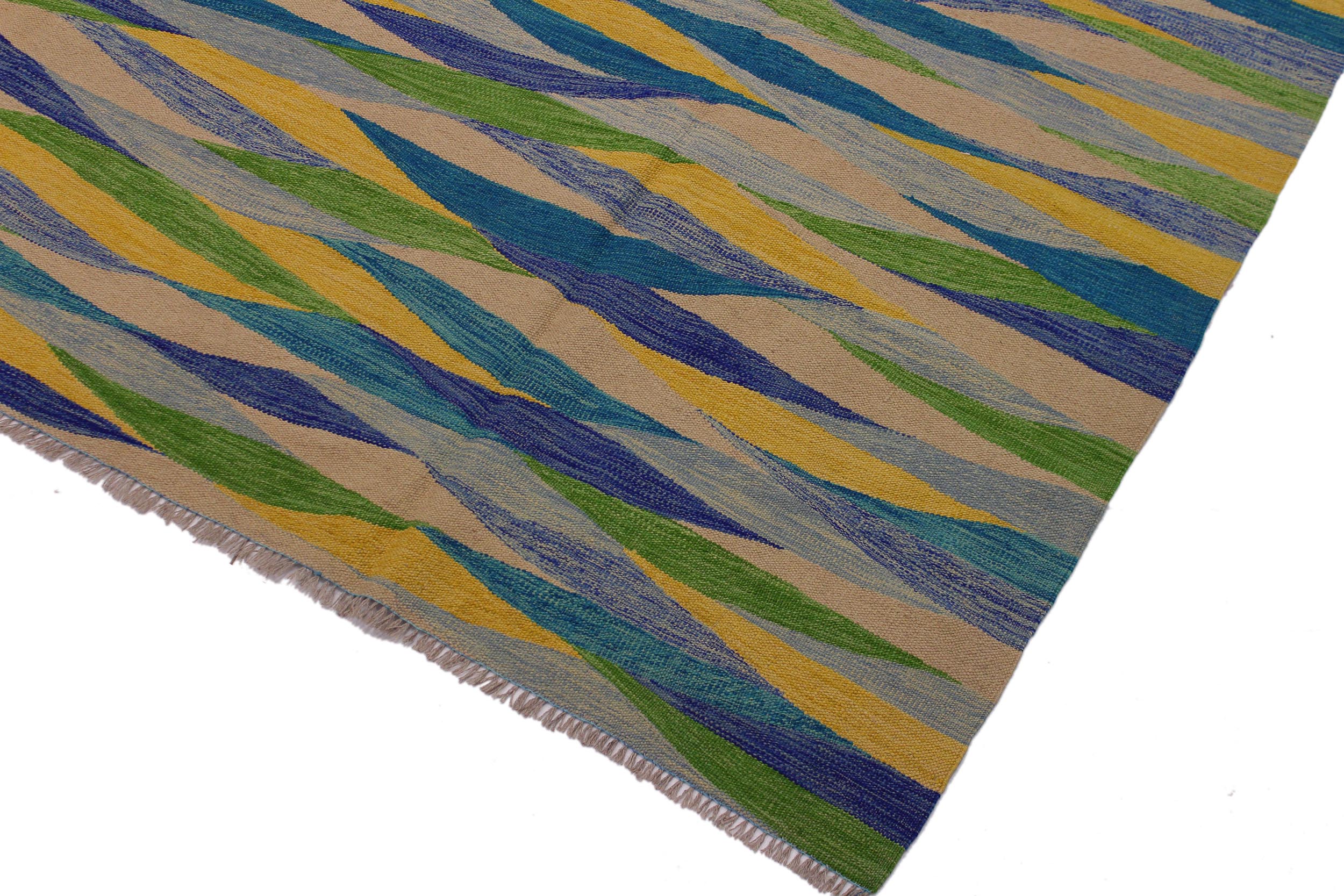 handmade Modern Kilim Blue Gray Hand-Woven RECTANGLE 100% WOOL area rug 7x10