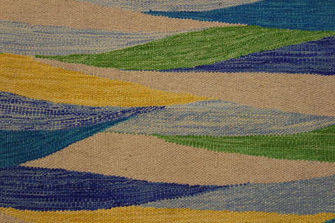 handmade Modern Kilim Blue Gray Hand-Woven RECTANGLE 100% WOOL area rug 7x10