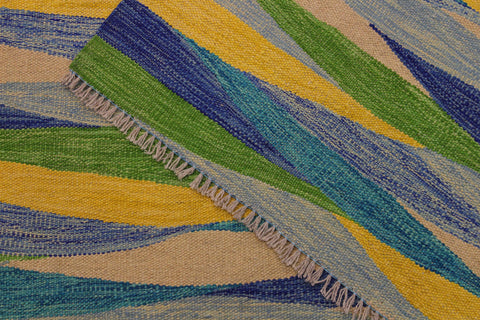 handmade Modern Kilim Blue Gray Hand-Woven RECTANGLE 100% WOOL area rug 7x10