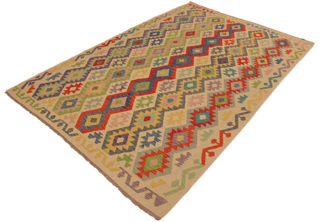 handmade Geometric Kilim Beige Red Hand-Woven RECTANGLE 100% WOOL area rug 7 x 10