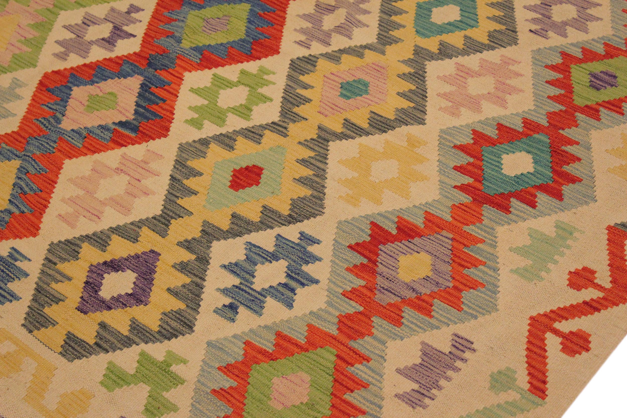 handmade Geometric Kilim Beige Red Hand-Woven RECTANGLE 100% WOOL area rug 7 x 10