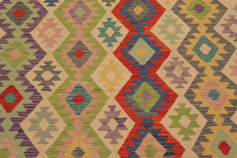 handmade Geometric Kilim Beige Red Hand-Woven RECTANGLE 100% WOOL area rug 7 x 10