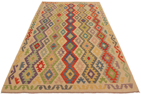 handmade Geometric Kilim Beige Red Hand-Woven RECTANGLE 100% WOOL area rug 7 x 10