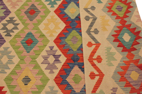 handmade Geometric Kilim Beige Red Hand-Woven RECTANGLE 100% WOOL area rug 7 x 10