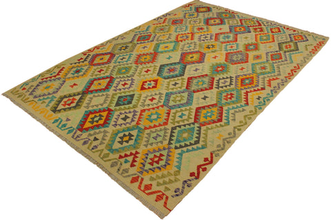 handmade Geometric Kilim Beige Red Hand-Woven RECTANGLE 100% WOOL area rug 7 x 10
