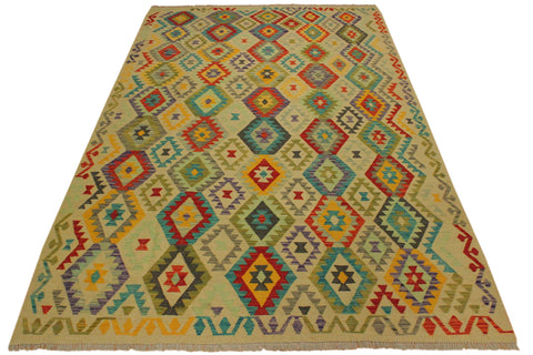handmade Geometric Kilim Beige Red Hand-Woven RECTANGLE 100% WOOL area rug 7 x 10