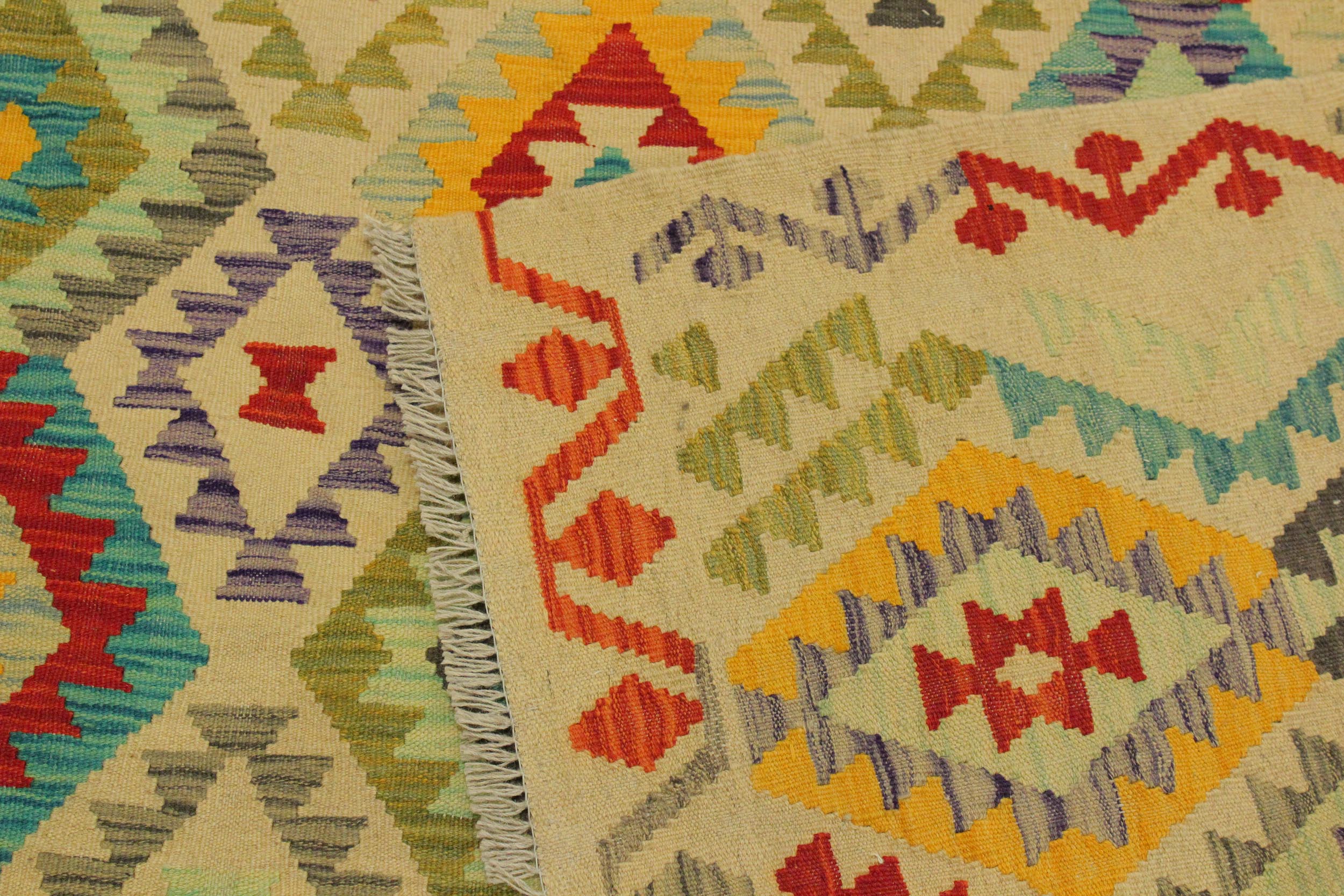 handmade Geometric Kilim Beige Red Hand-Woven RECTANGLE 100% WOOL area rug 7 x 10