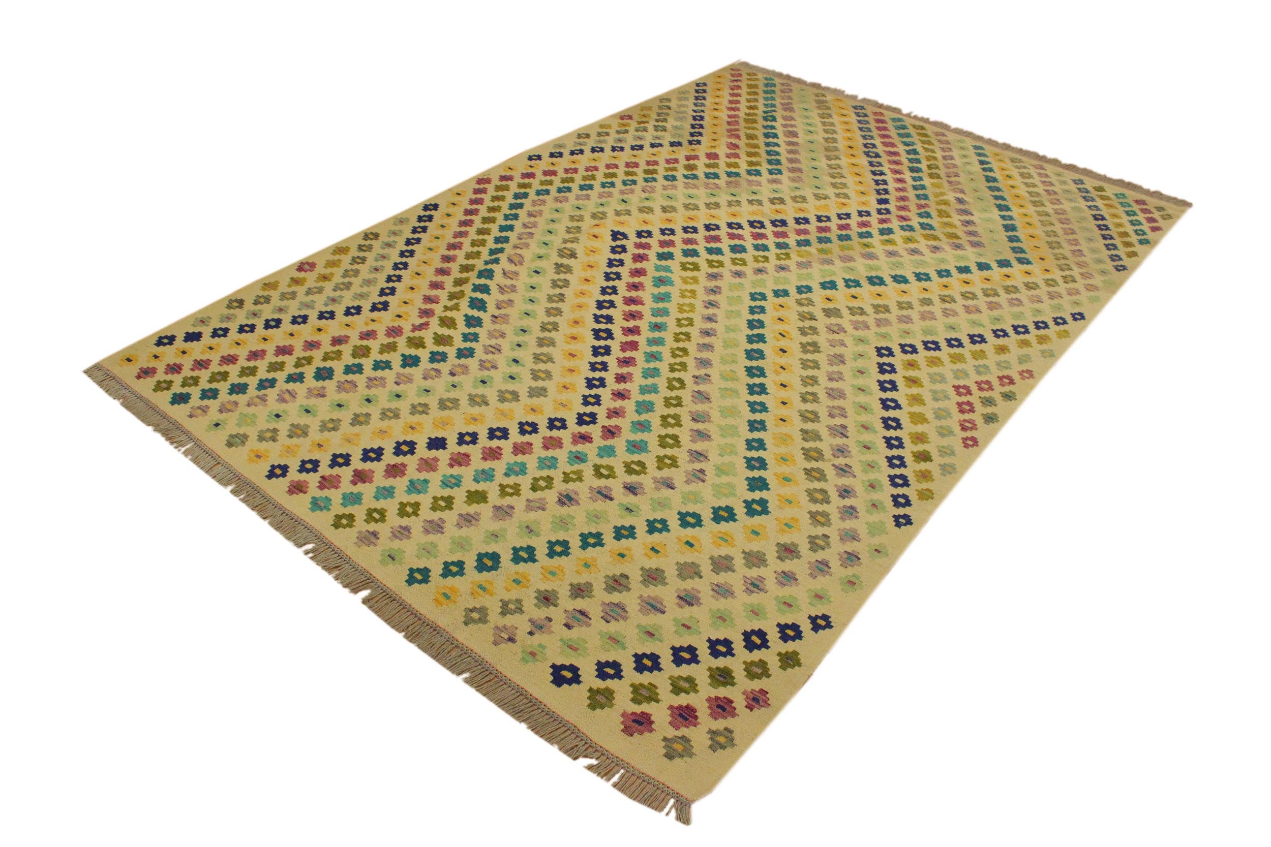 handmade Modern Kilim Beige Blue Hand-Woven RECTANGLE 100% WOOL area rug 7x10