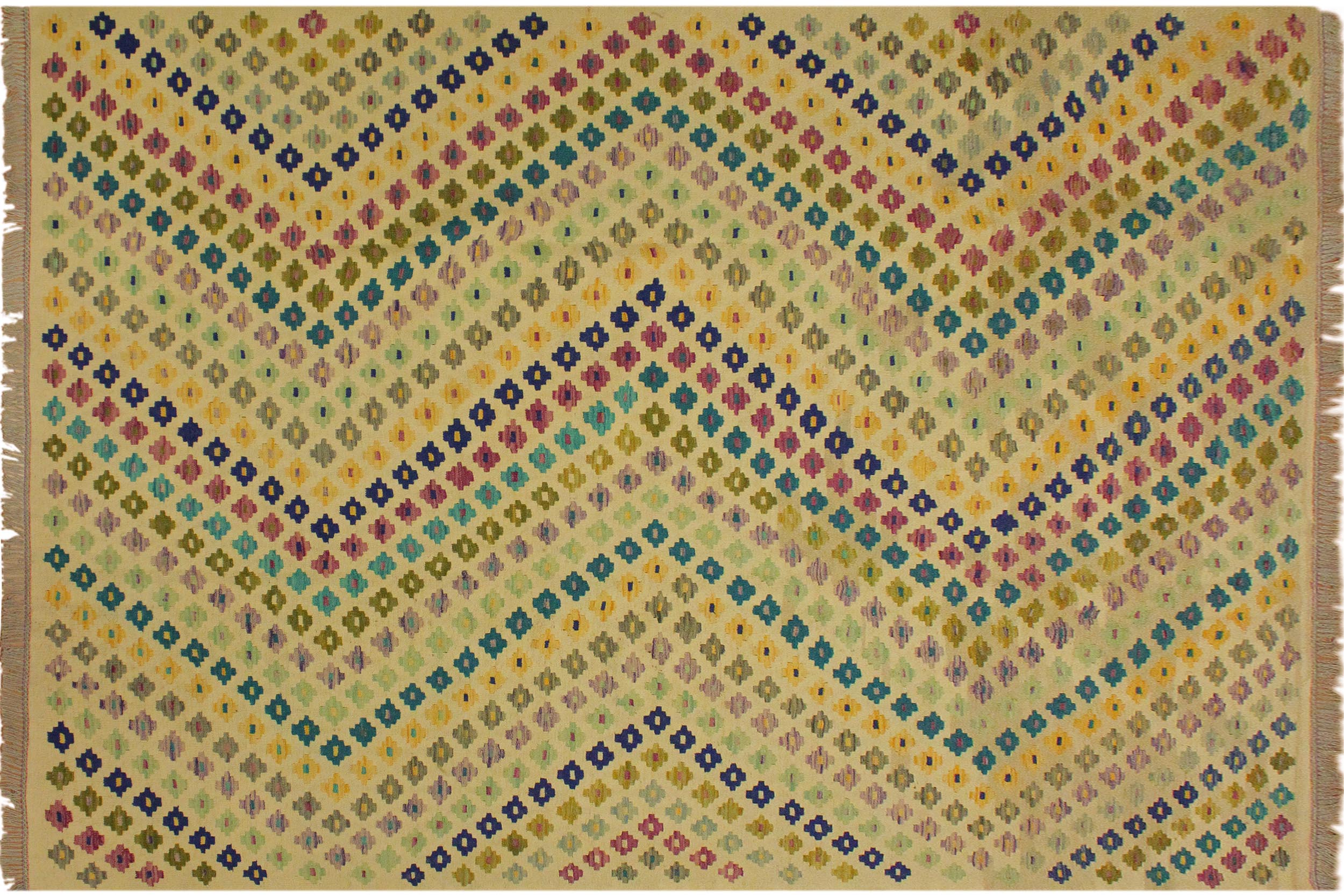 handmade Modern Kilim Beige Blue Hand-Woven RECTANGLE 100% WOOL area rug 7x10