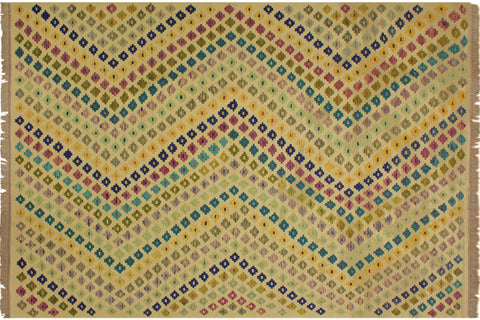 handmade Modern Kilim Beige Blue Hand-Woven RECTANGLE 100% WOOL area rug 7x10