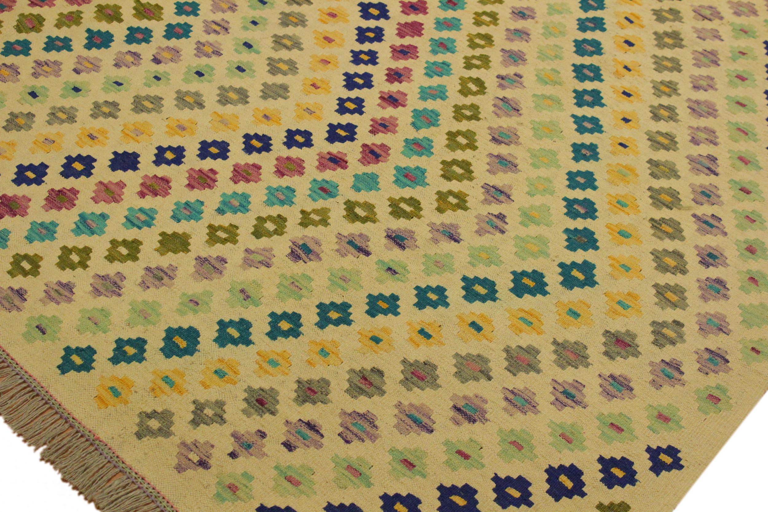 handmade Modern Kilim Beige Blue Hand-Woven RECTANGLE 100% WOOL area rug 7x10