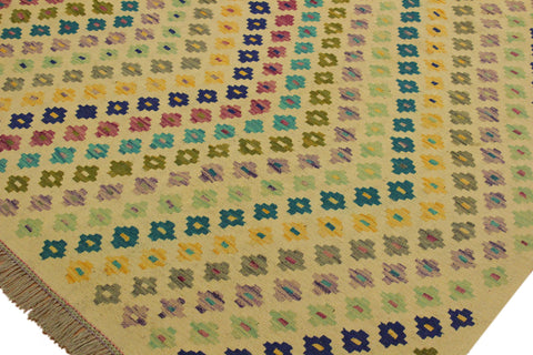 handmade Modern Kilim Beige Blue Hand-Woven RECTANGLE 100% WOOL area rug 7x10