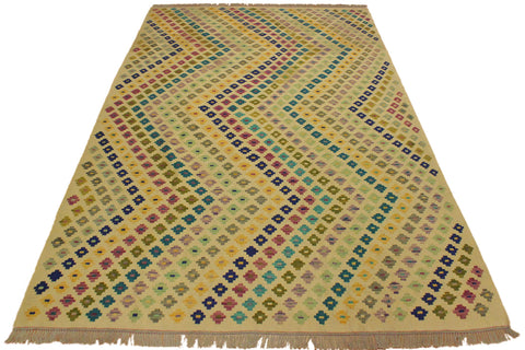 handmade Modern Kilim Beige Blue Hand-Woven RECTANGLE 100% WOOL area rug 7x10