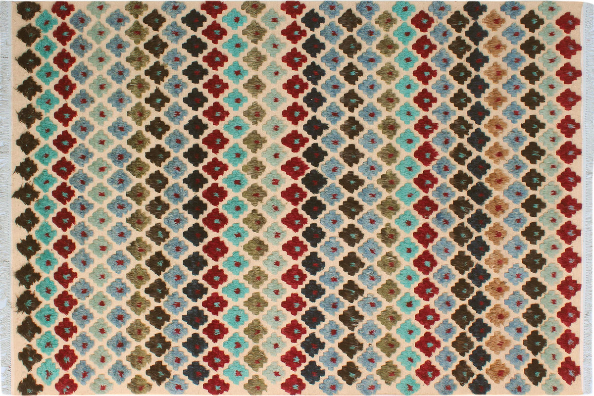 handmade Geometric Moroccan Hi Beige Blue Hand Knotted RECTANGLE 100% WOOL area rug 8' x 10'