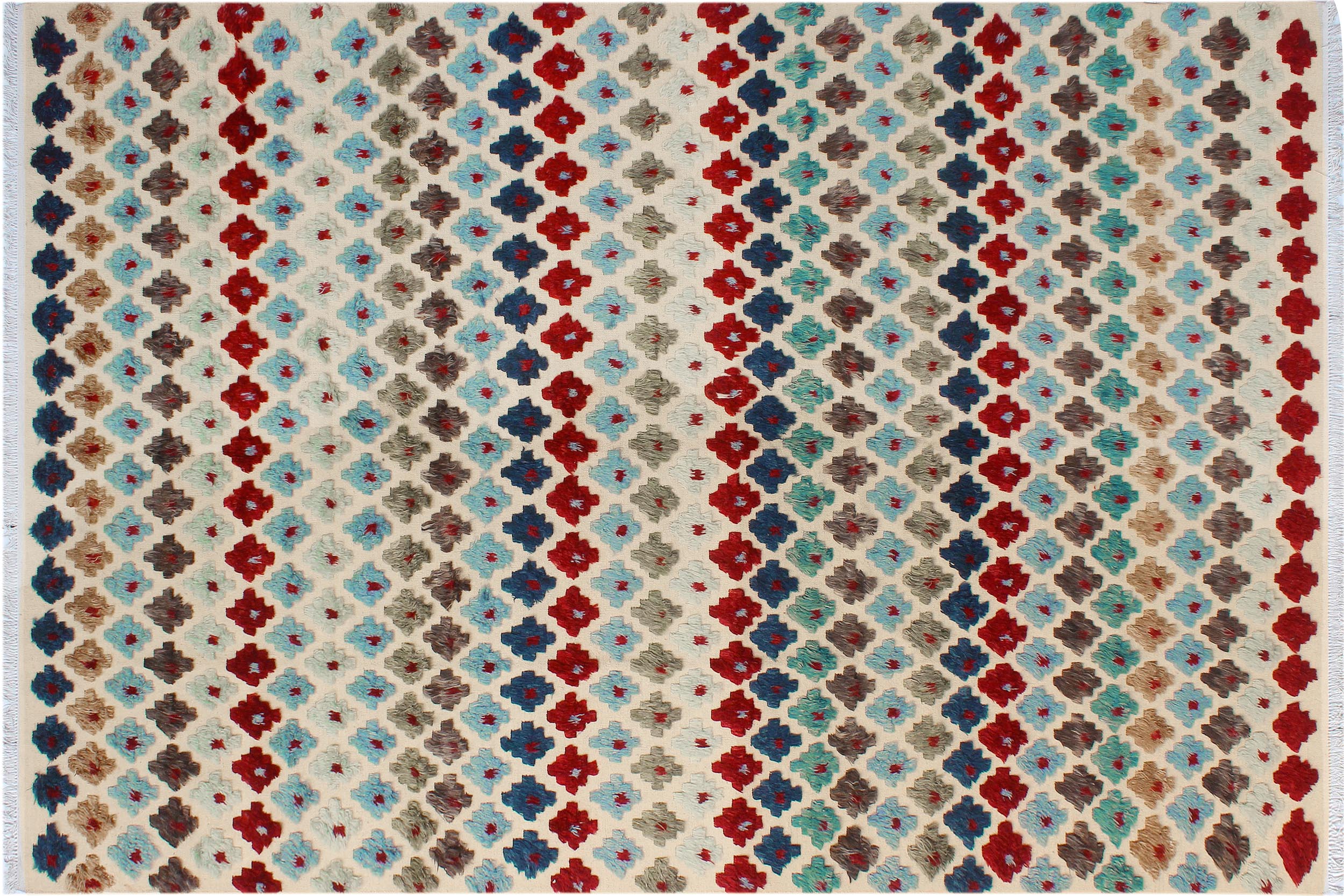 handmade Geometric Moroccan Hi Beige Red Hand Knotted RECTANGLE 100% WOOL area rug 9' x 12'