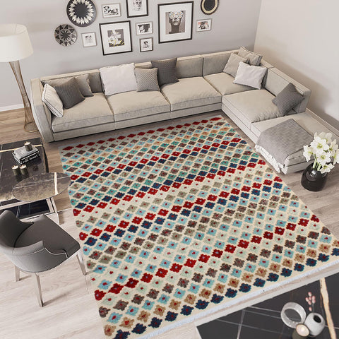 handmade Geometric Moroccan Hi Beige Red Hand Knotted RECTANGLE 100% WOOL area rug 9' x 12'