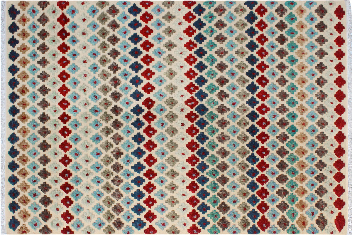 handmade Geometric Moroccan Hi Beige Red Hand Knotted RECTANGLE 100% WOOL area rug 9' x 12'