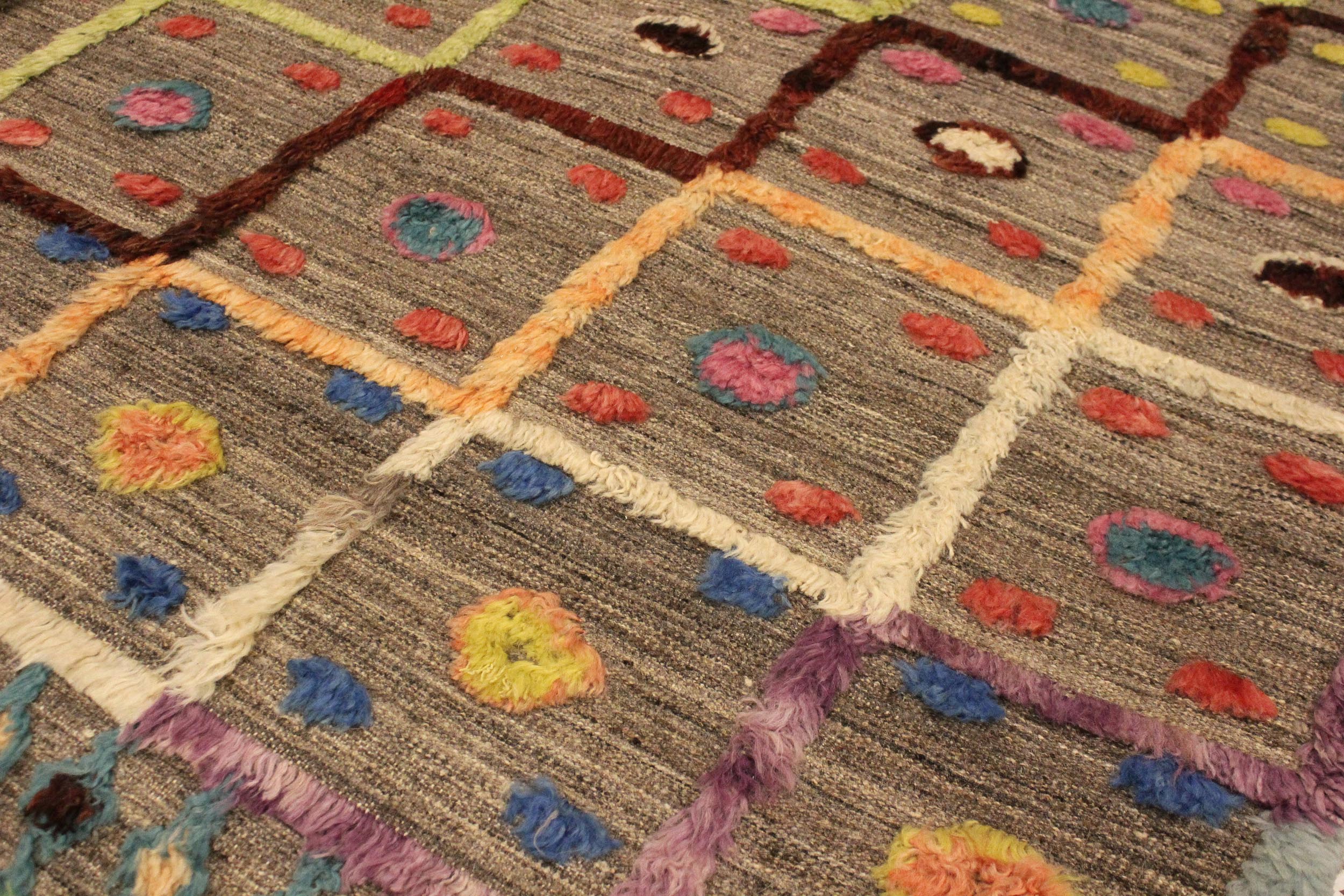 handmade Geometric Moroccan Hi Tan Blue Hand Knotted RECTANGLE 100% WOOL area rug 8' x 10'