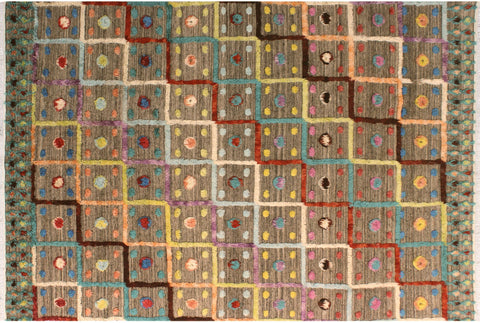 handmade Geometric Moroccan Hi Tan Blue Hand Knotted RECTANGLE 100% WOOL area rug 8' x 10'