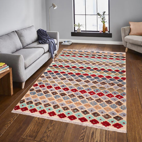 handmade Geometric Moroccan Hi Beige Blue Hand Knotted RECTANGLE 100% WOOL area rug 6' x 9'