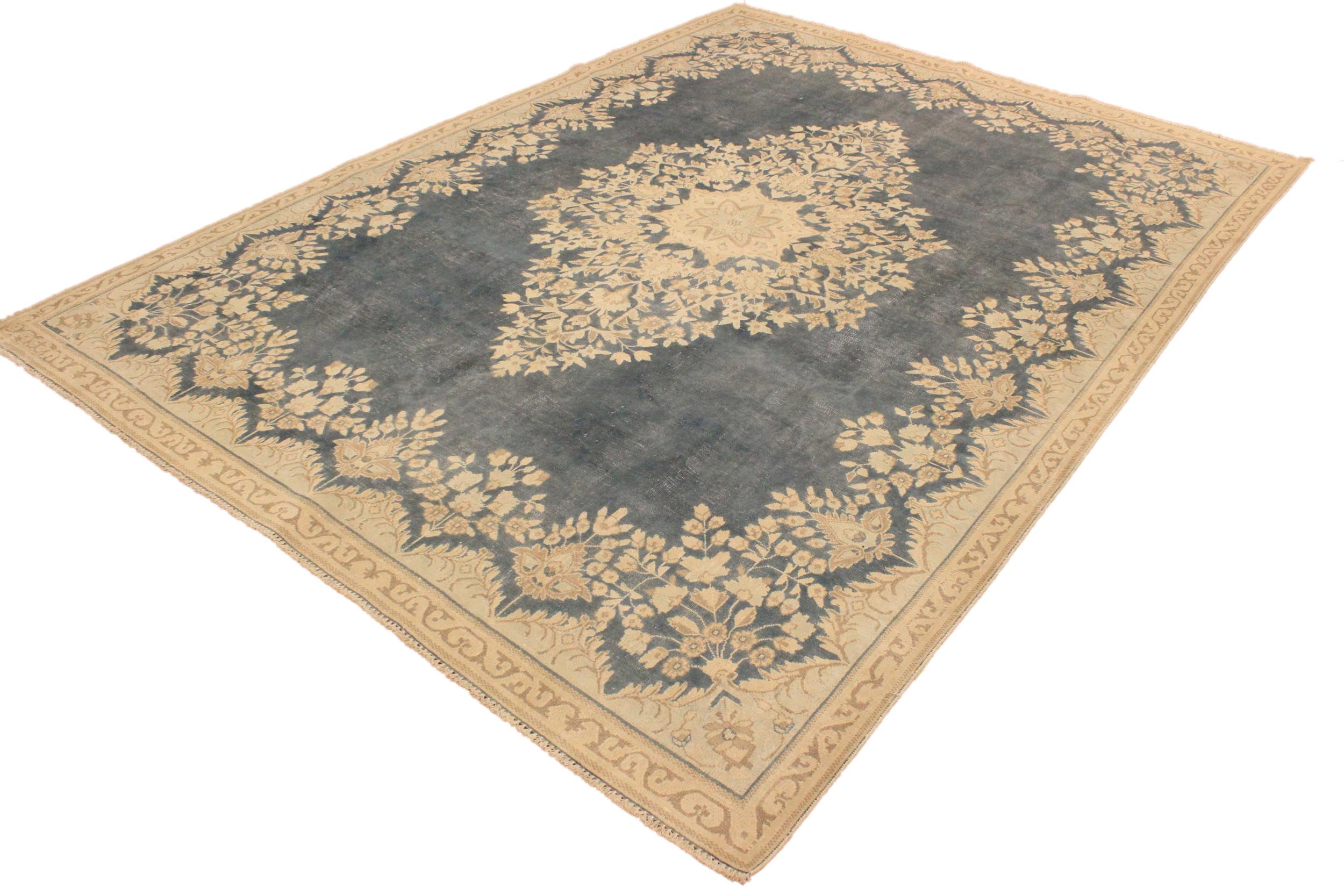 handmade Vintage Hand Painte Gray Beige Hand Knotted RECTANGLE 100% WOOL area rug 7' x 10'