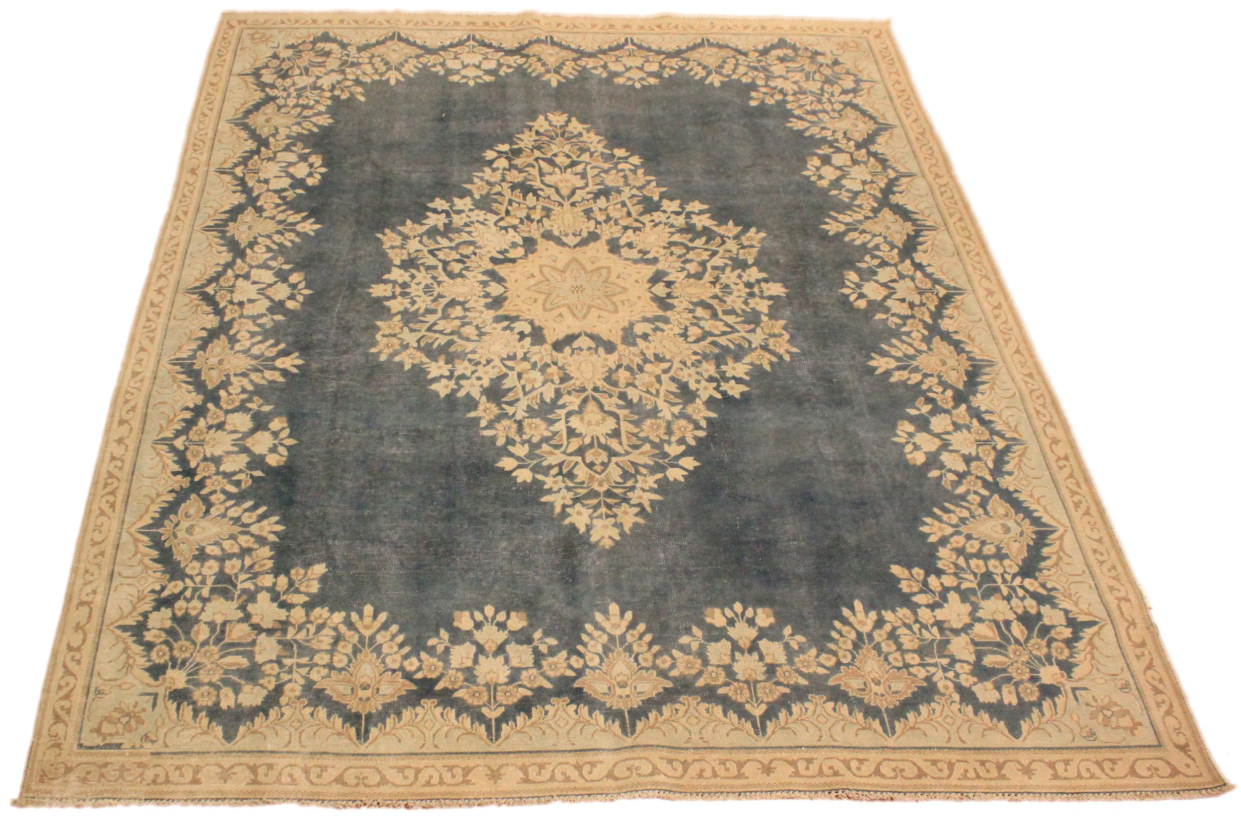 handmade Vintage Hand Painte Gray Beige Hand Knotted RECTANGLE 100% WOOL area rug 7' x 10'