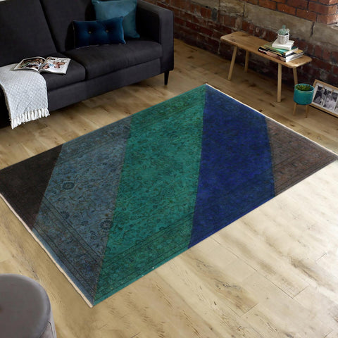 handmade Over Dyed Over Dyed Blue Green Hand Knotted RECTANGLE 100% WOOL area rug 4' x 6'
