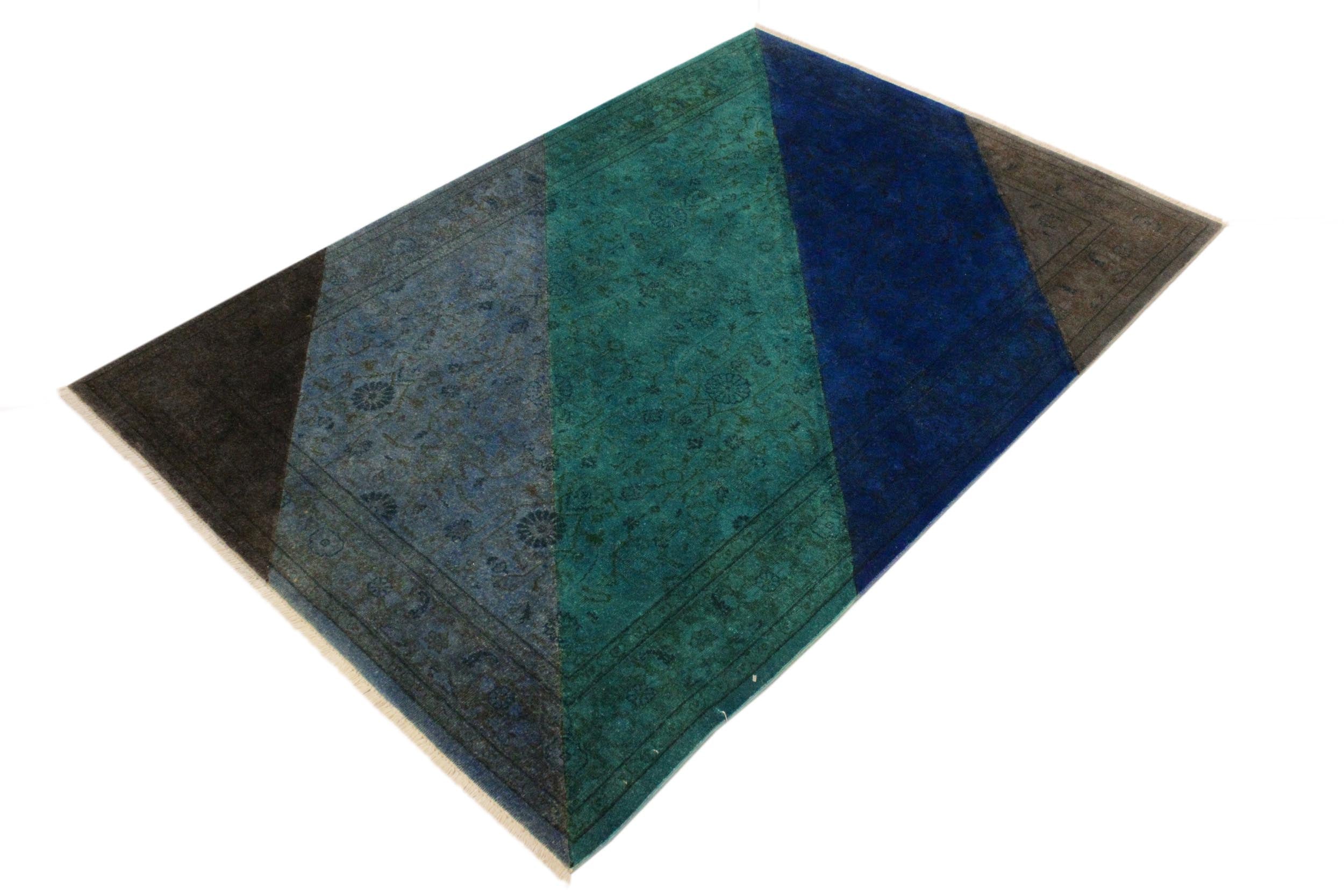 handmade Over Dyed Over Dyed Blue Green Hand Knotted RECTANGLE 100% WOOL area rug 4' x 6'