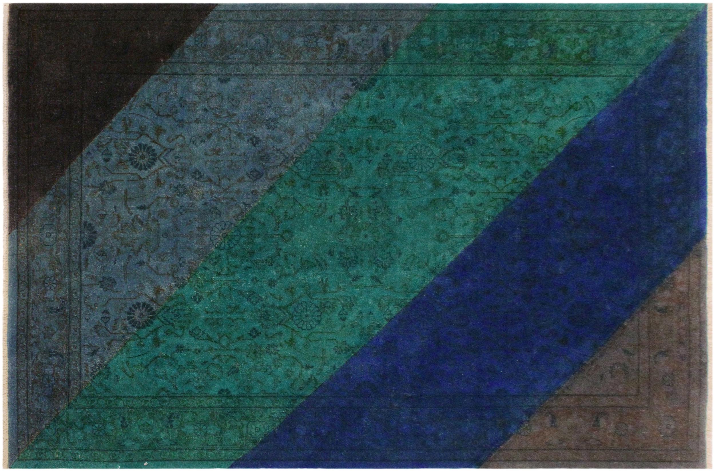 handmade Over Dyed Over Dyed Blue Green Hand Knotted RECTANGLE 100% WOOL area rug 4' x 6'