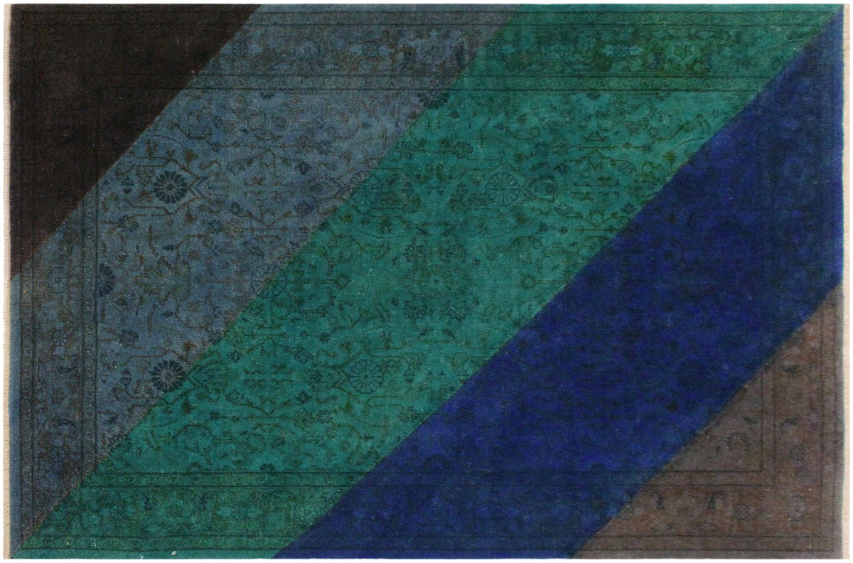 handmade Over Dyed Over Dyed Blue Green Hand Knotted RECTANGLE 100% WOOL area rug 4' x 6'
