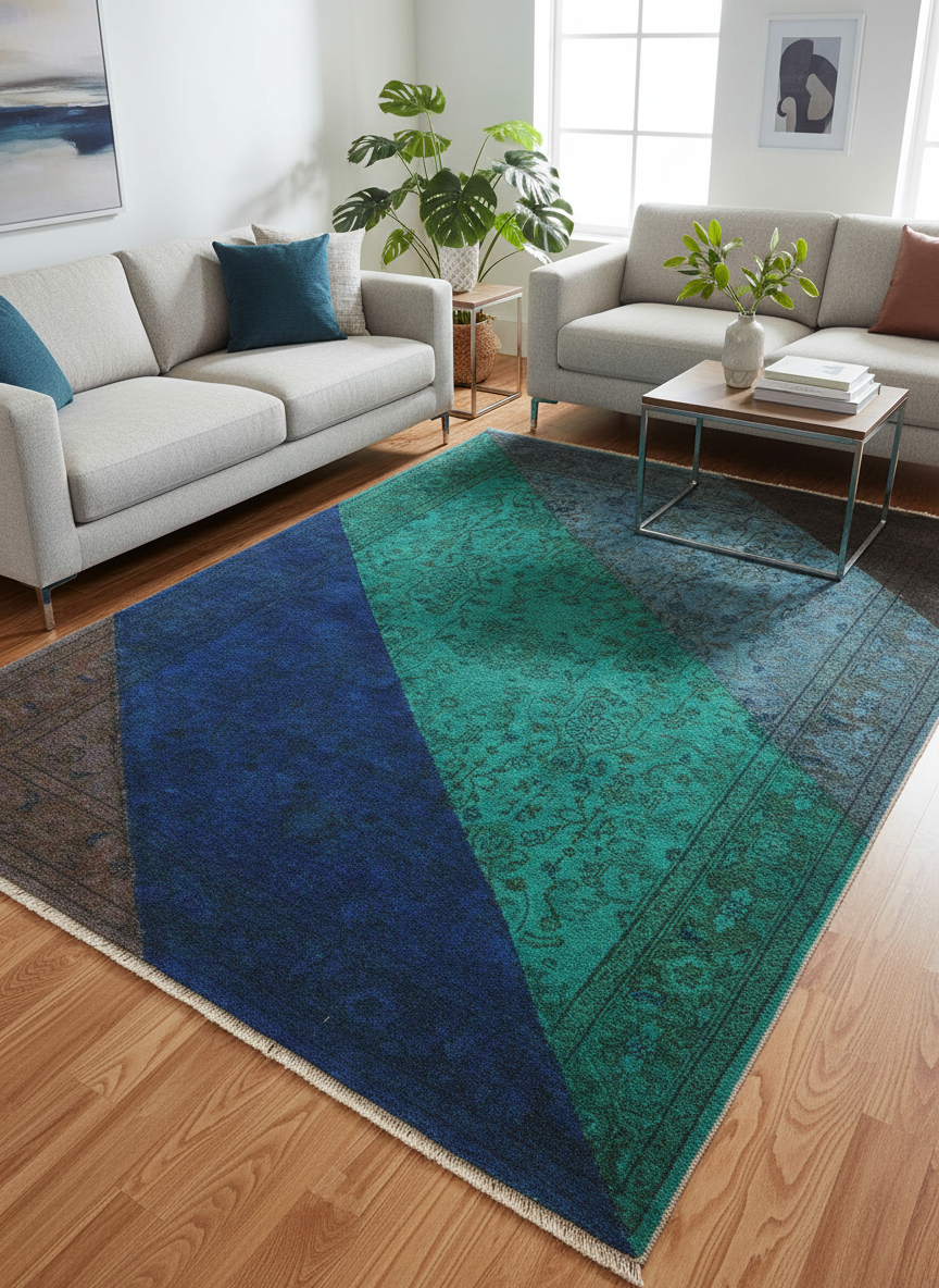 Overdyed Eugenia Blue/Green Hand-Knotted Rug 4'1X6'0