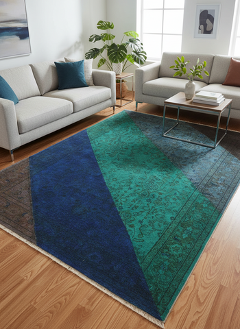 Overdyed Eugenia Blue/Green Hand-Knotted Rug 4'1X6'0