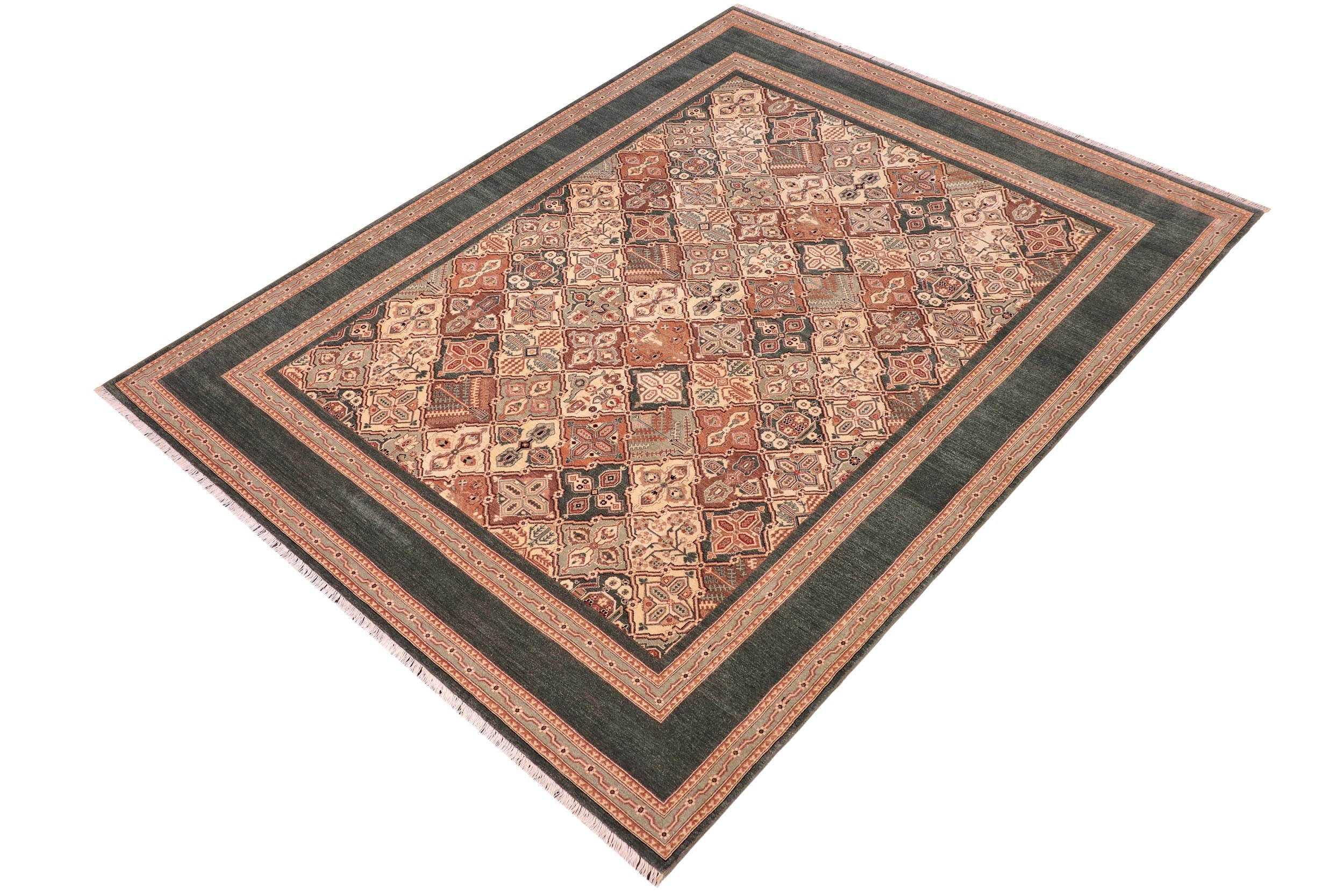 handmade Transitional  Green Green Hand Knotted RECTANGLE 100% WOOL area rug 8' x 10'