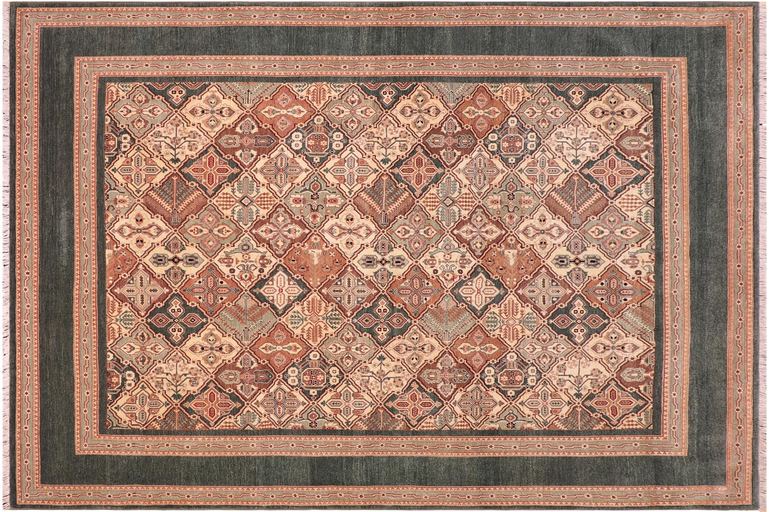 handmade Transitional  Green Green Hand Knotted RECTANGLE 100% WOOL area rug 8' x 10'
