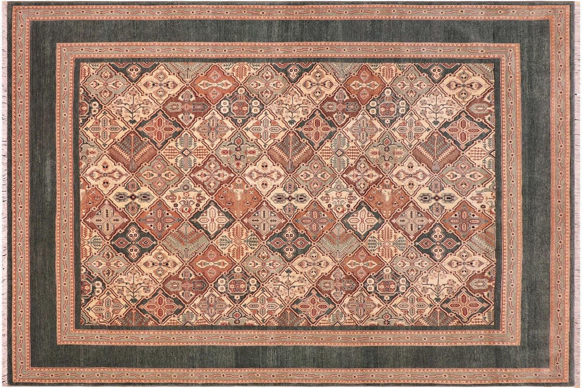 handmade Transitional  Green Green Hand Knotted RECTANGLE 100% WOOL area rug 8' x 10'