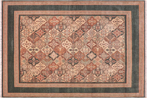 handmade Transitional  Green Green Hand Knotted RECTANGLE 100% WOOL area rug 8' x 10'
