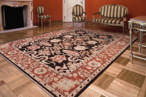 handmade Traditional Kafkaz Black Rust Hand Knotted RECTANGLE 100% WOOL area rug 5x6