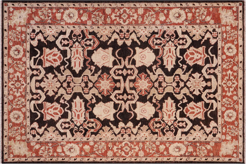 handmade Traditional Kafkaz Black Rust Hand Knotted RECTANGLE 100% WOOL area rug 5x6