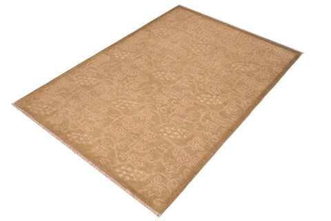 handmade Transitional Kafkaz Green Gold Hand Knotted RECTANGLE 100% WOOL area rug 5X6