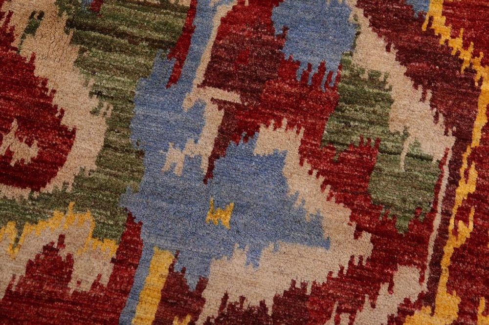 handmade Modern Ikat Red Ivory Hand Knotted RECTANGLE 100% WOOL area rug 5X8