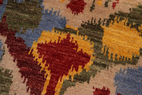 handmade Modern Ikat Red Ivory Hand Knotted RECTANGLE 100% WOOL area rug 5' x 8'