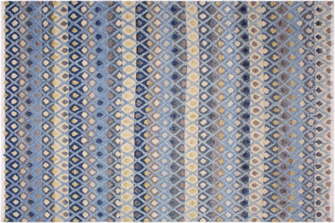 handmade Geometric Moroccan Hi Lt. Blue Ivory Hand Knotted RECTANGLE 100% WOOL area rug 9' x 12'
