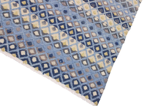 handmade Geometric Moroccan Hi Lt. Blue Ivory Hand Knotted RECTANGLE 100% WOOL area rug 8' x 10'