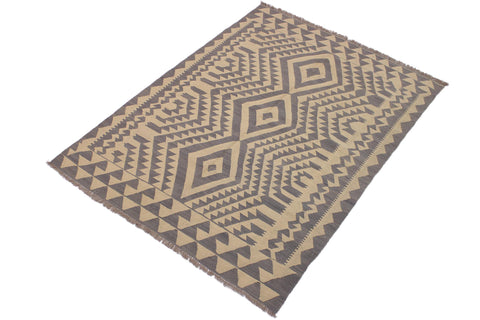handmade Modern Kilim Gray Tan Hand-Woven RECTANGLE 100% WOOL area rug 6 x 8