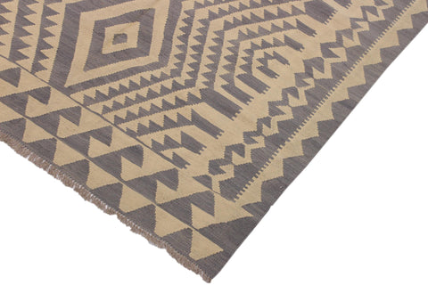 handmade Modern Kilim Gray Tan Hand-Woven RECTANGLE 100% WOOL area rug 6 x 8