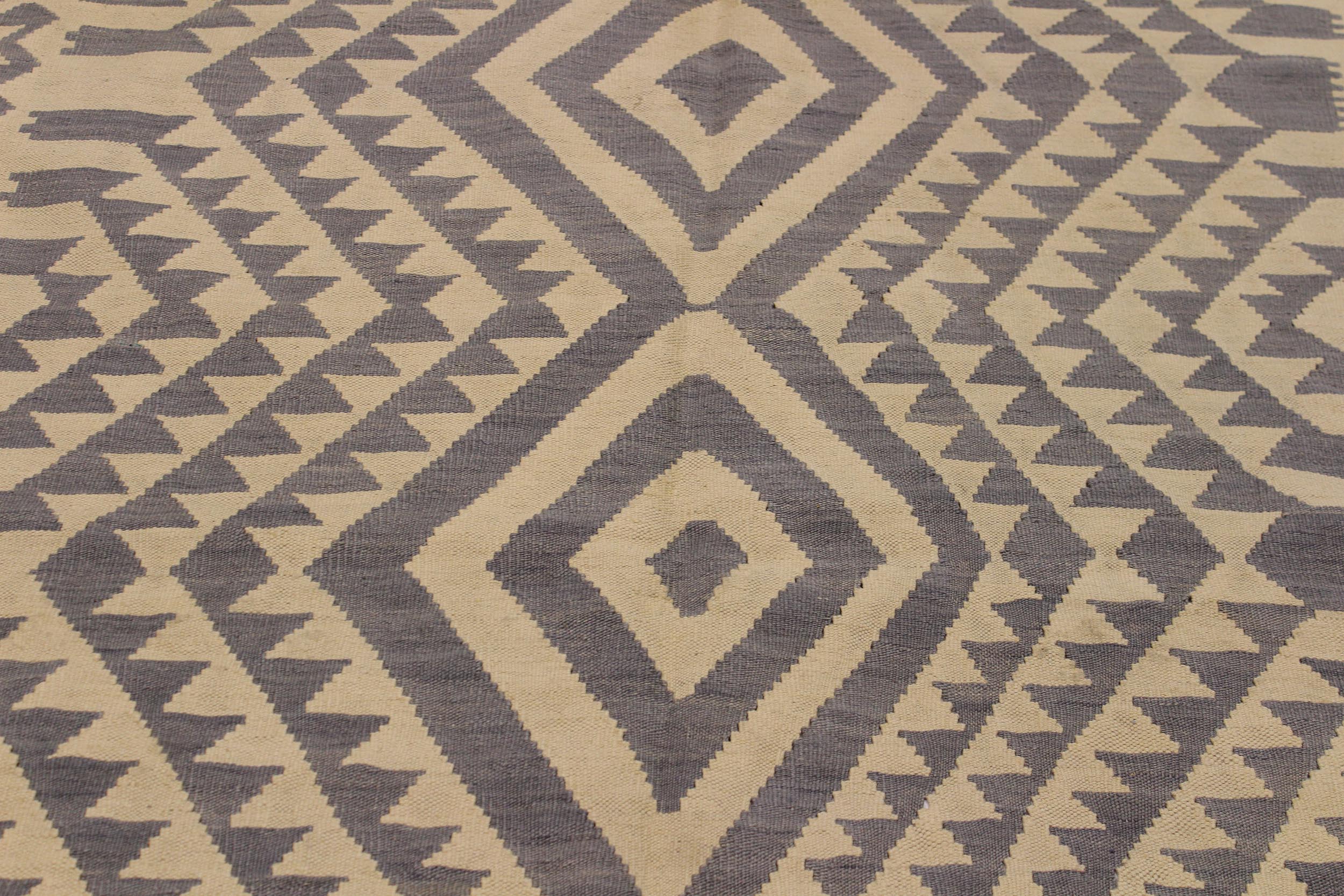 handmade Modern Kilim Gray Tan Hand-Woven RECTANGLE 100% WOOL area rug 6 x 8